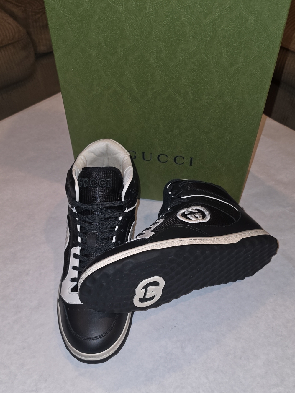 Gucci Black and White High-Top Leather Sneakers